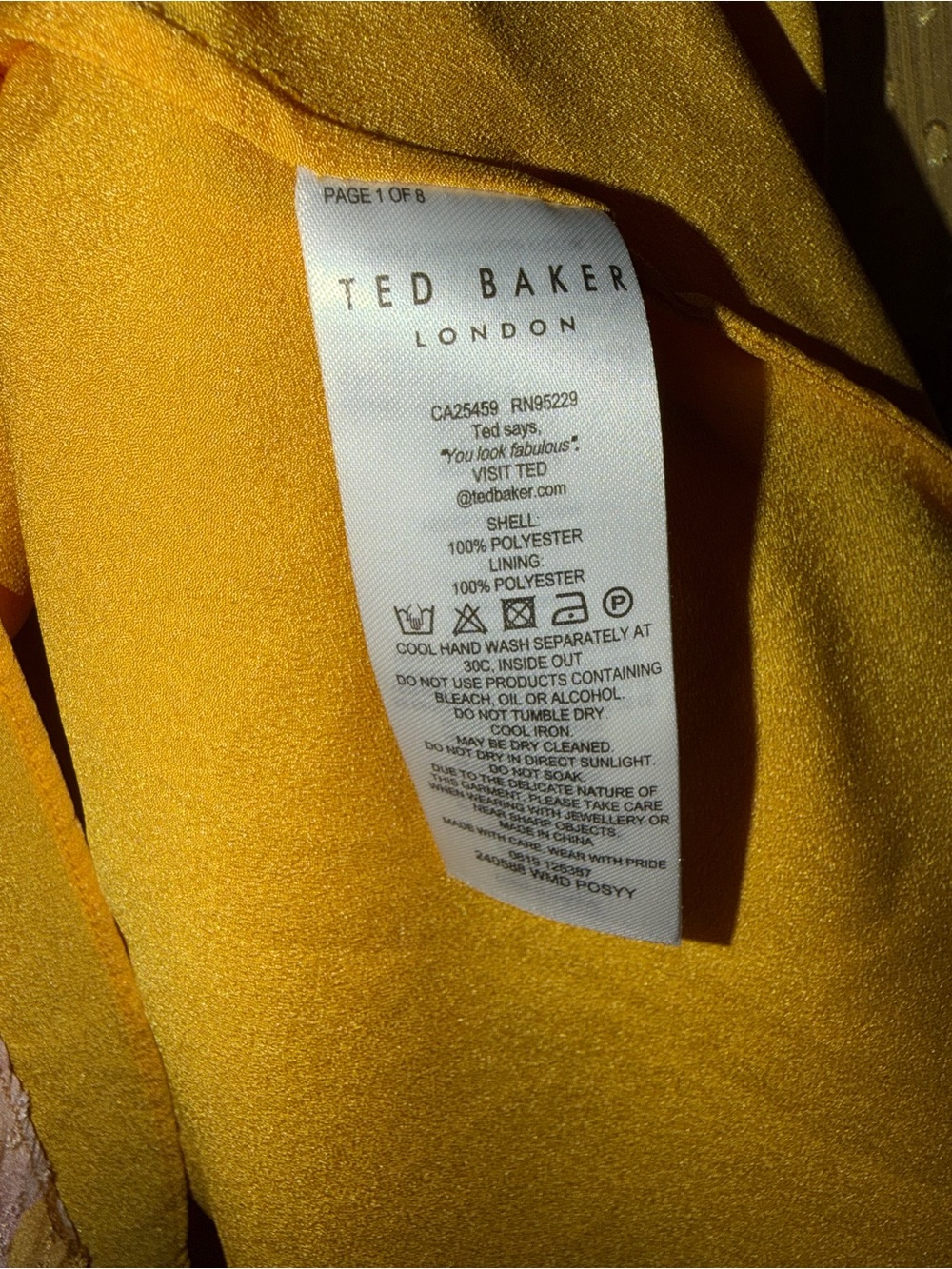 Ted Baker Yellow Posy Floral Long Sleeve Dress - Picture 5 of 7
